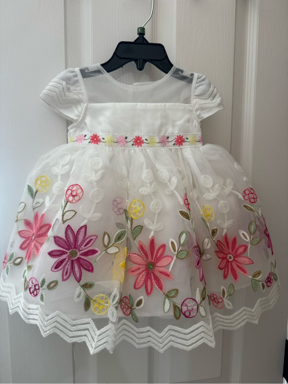 White Floral Embroidered Tulle Party Baby Dress